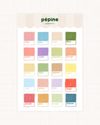 Planche de stickers Nuancier : nuancier de couleurs illustré, format 17 × 11 cm