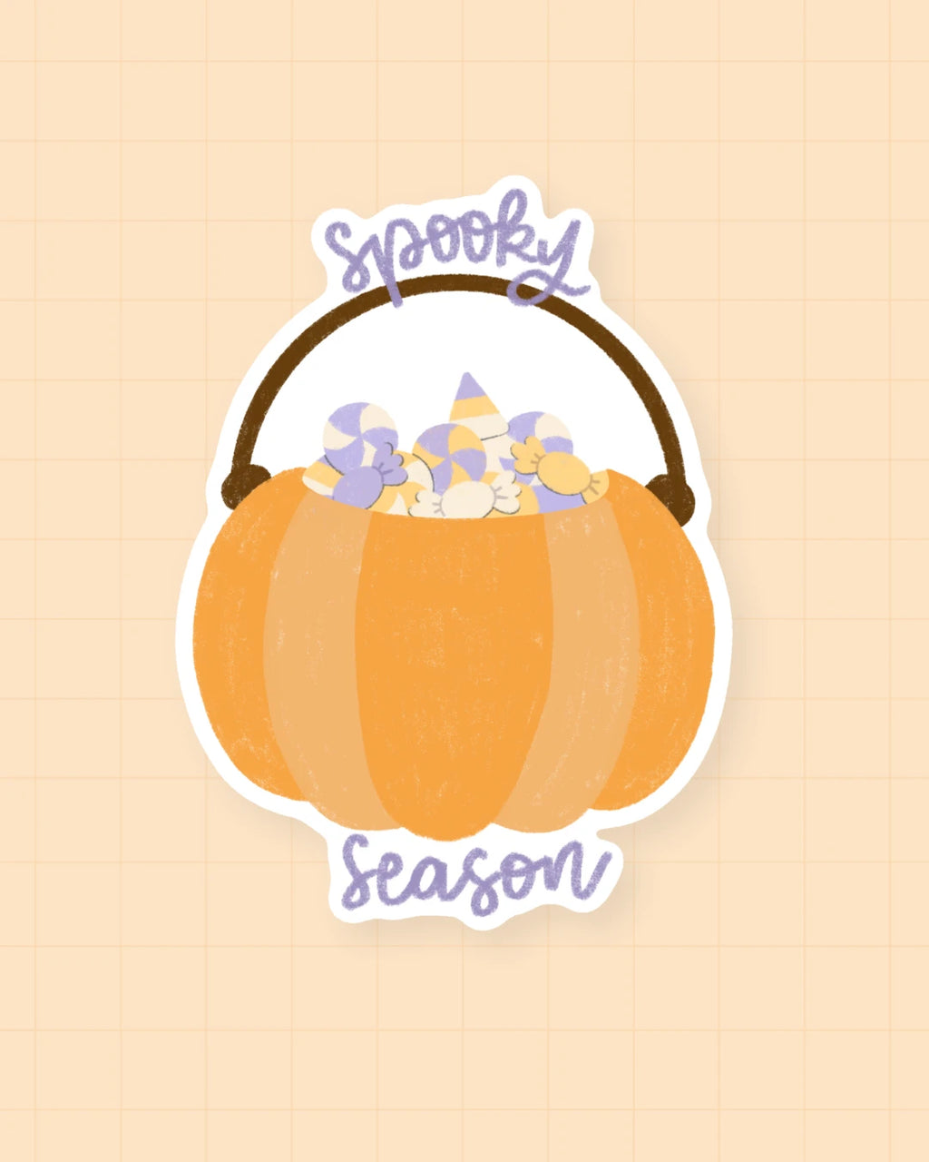 Sticker Spooky season : citrouille pleine de bonbons, 3,5 × 4,5 cm, finition brillante