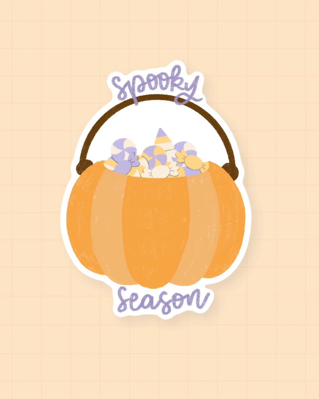 Sticker Spooky season : citrouille pleine de bonbons, 3,5 × 4,5 cm, finition brillante