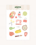Planche de stickers Activités créatives : pinceaux, ciseaux et fournitures illustrés, format 17 × 11 cm