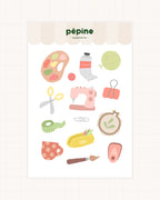 Planche de stickers Activités créatives : pinceaux, ciseaux et fournitures illustrés, format 17 × 11 cm