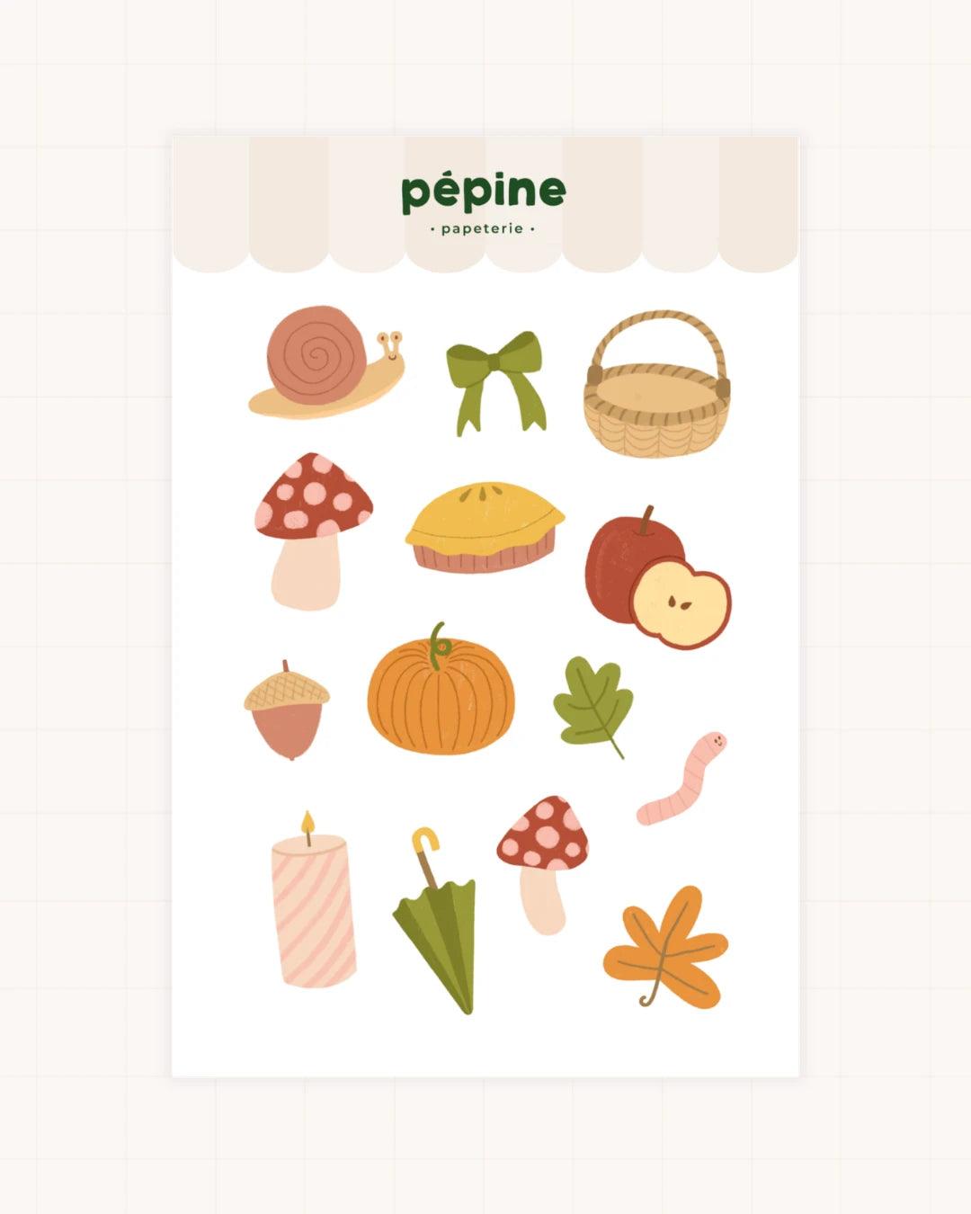 Planche de stickers Ambiance d'automne : champignons, glands et feuilles, format 17 × 11 cm