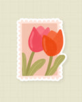 Sticker Timbre fleuri : timbre illustré de tulipes, finition brillante