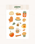 Planche de stickers Automne gourmand : saveurs et douceurs d'automne illustrées, format 17 × 11 cm