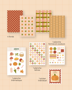 Détail des stickers et des fonds papier du kit Ambiance d'automne