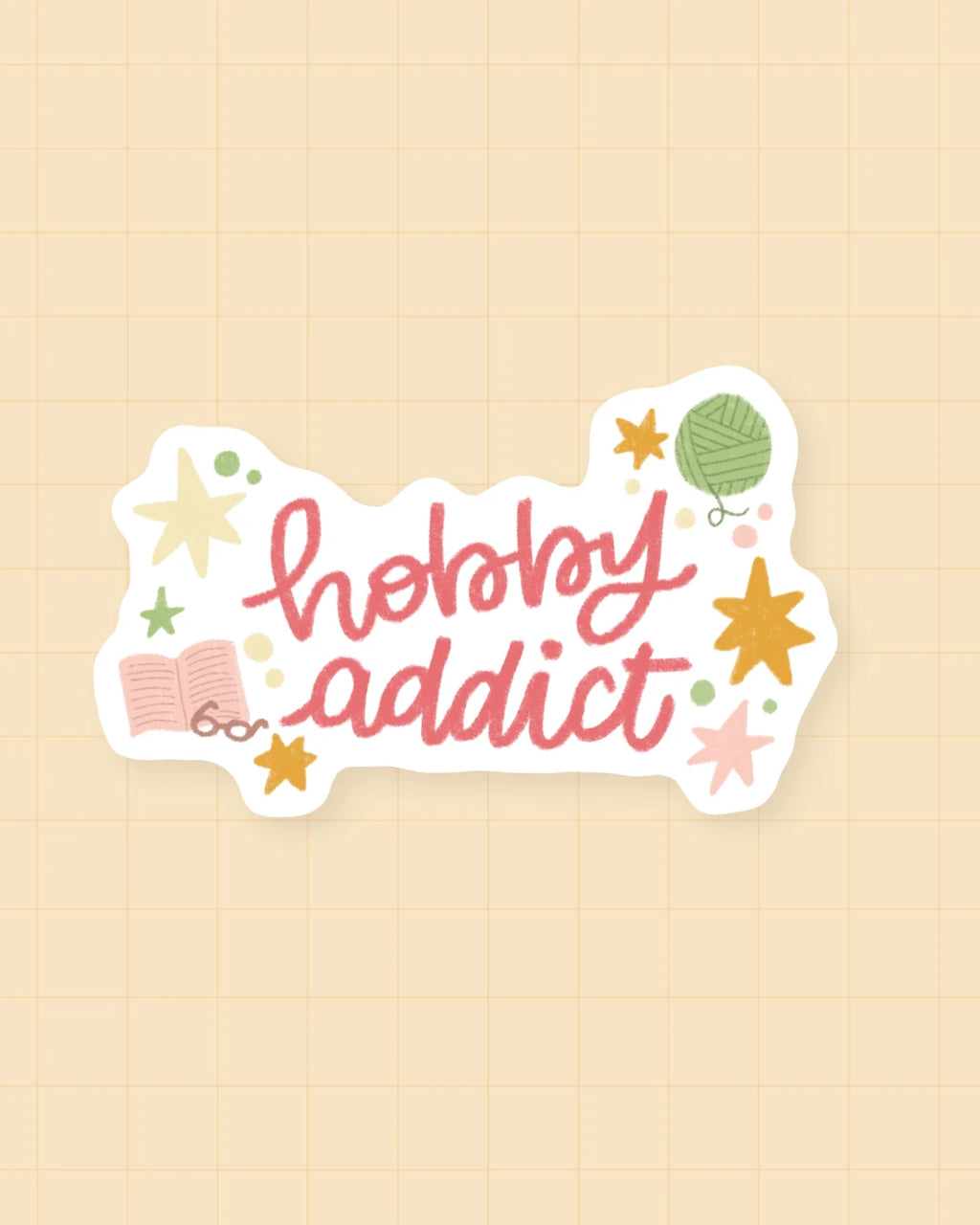 Sticker Hobby Addict : citation pour les loisirs créatifs, 5,5 × 2,5 cm, finition brillante
