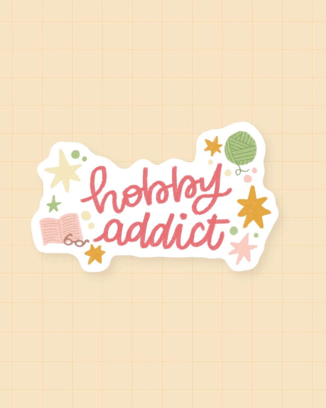 Sticker Hobby Addict : citation pour les loisirs créatifs, 5,5 × 2,5 cm, finition brillante