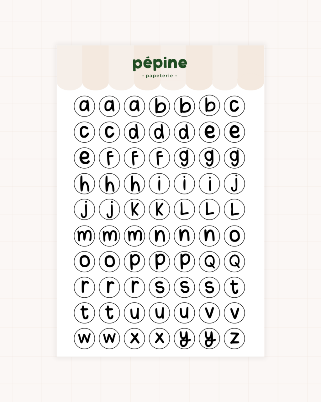 Planche Lettres & chiffres noir et blanc, déclinaison Grandes lettres, format 17 × 11 cm