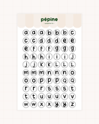 Planche Lettres & chiffres noir et blanc, déclinaison Grandes lettres, format 17 × 11 cm