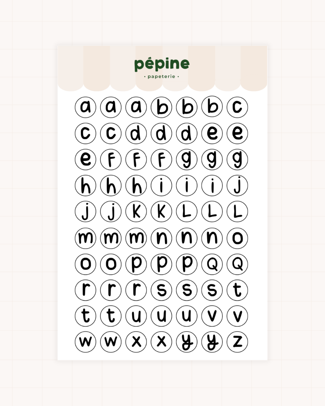 Planche Lettres & chiffres noir et blanc, déclinaison Grandes lettres, format 17 × 11 cm