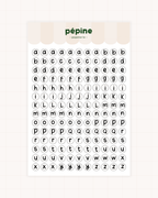 Planche Lettres & chiffres noir et blanc, déclinaison Petites lettres, format 17 × 11 cm