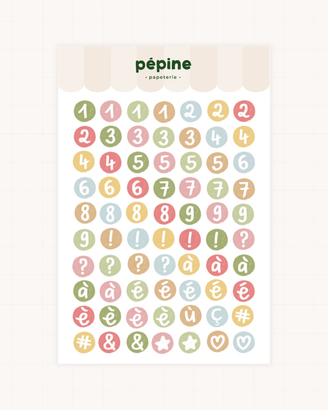 Planche Lettres & chiffres colorés, déclinaison Chiffres