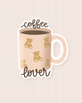 Sticker Coffee Lover : mug à oursons et lettrage coffee lover, finition brillante