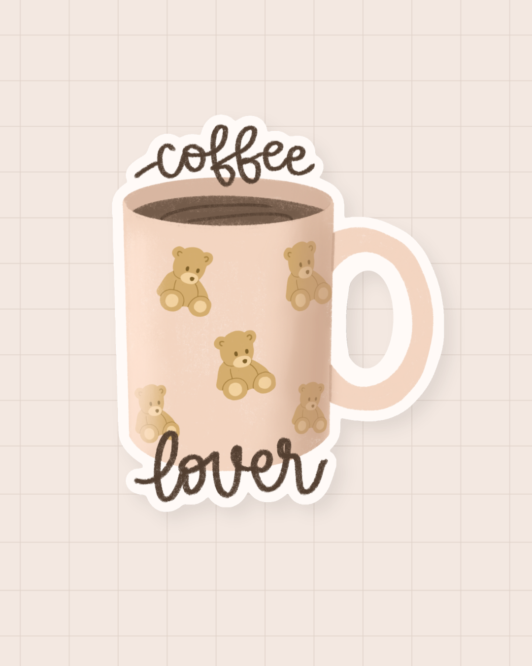 Sticker Coffee Lover : mug à oursons et lettrage coffee lover, finition brillante