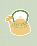 Sticker Théière fleurie : théière vintage jaune ornée de fleurs, finition brillante